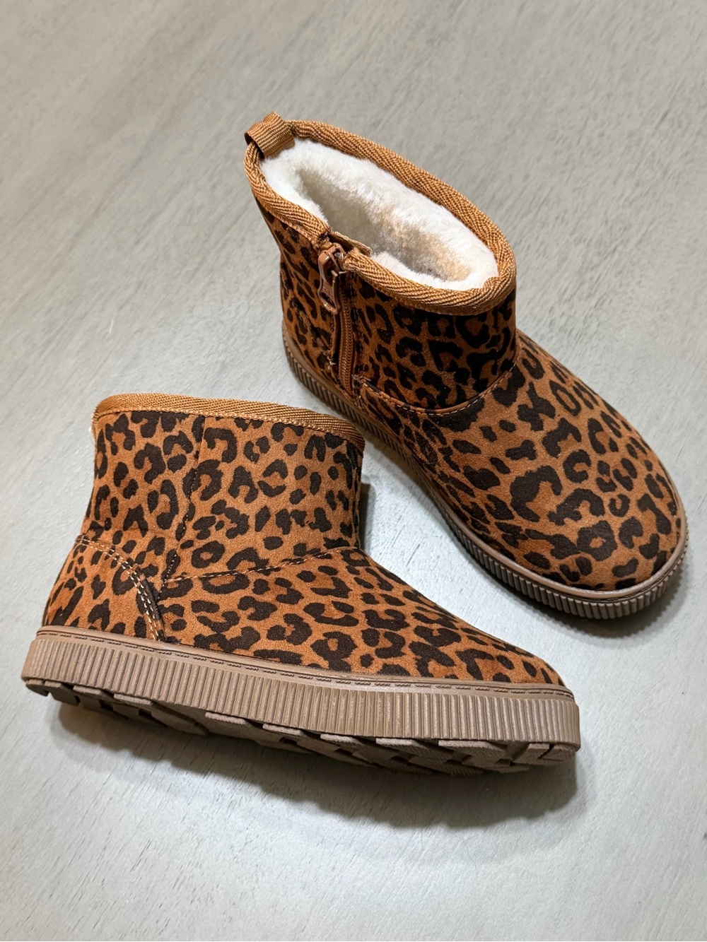 Cat & Jack Girls' Leopard Print Faux Fur Lined Boots - Brown/Black